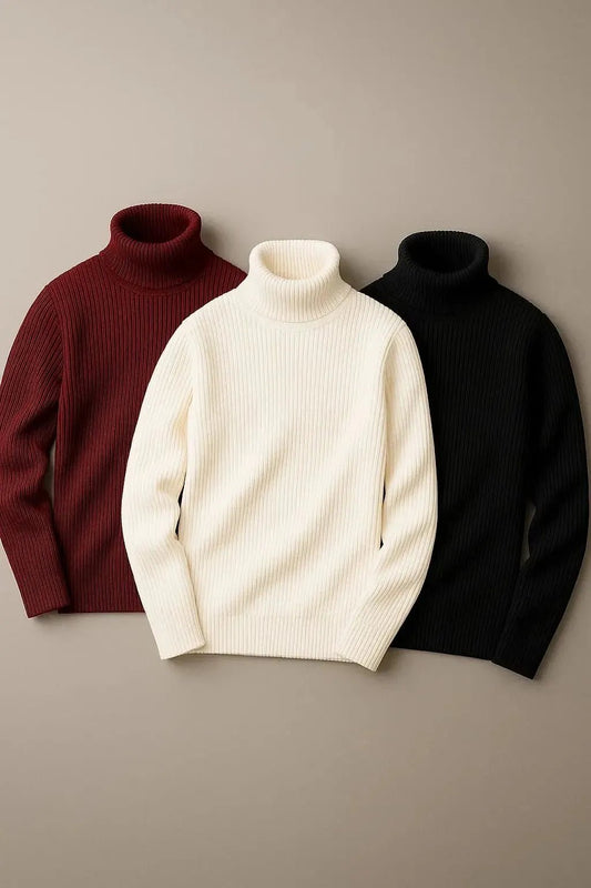 Bundle of 3 Ribbed high neck tops turtleneck sweater - The Divine Shop