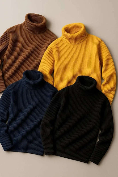 Bundle of 4 ribbed basic high neck sweater - Premium High Neck from My Store - Just Rs.4499! Shop now at The Divine Shop
