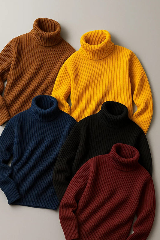 Bundle of 5 Folded stacked colorful basic high neck sweaters - The Divine Shop