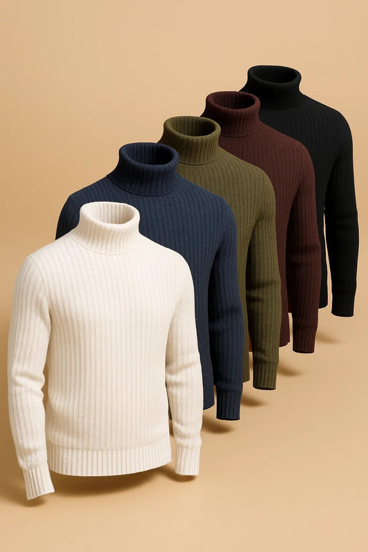 Bundle of 5 Folded stacked colorful basic high neck sweaters - The Divine Shop