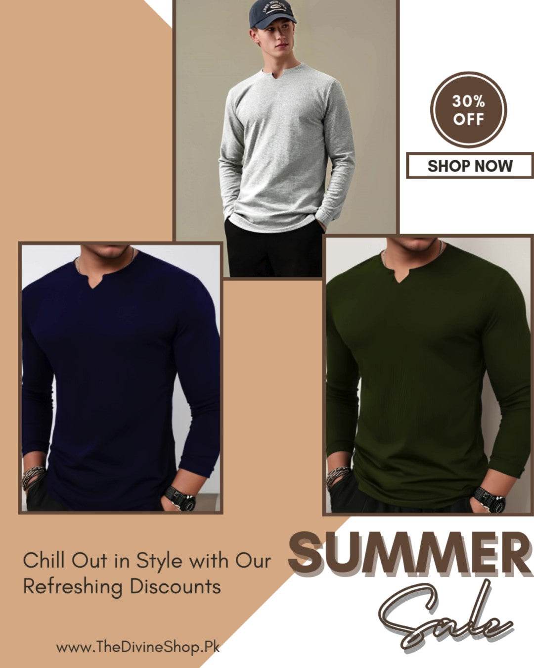 Bundles of 3 cotton knitted crew neck long sleeve shirt mens - Premium waffle knitted t-shirt from The Divine Shop - Just Rs.2699! Shop now at The Divine Shop