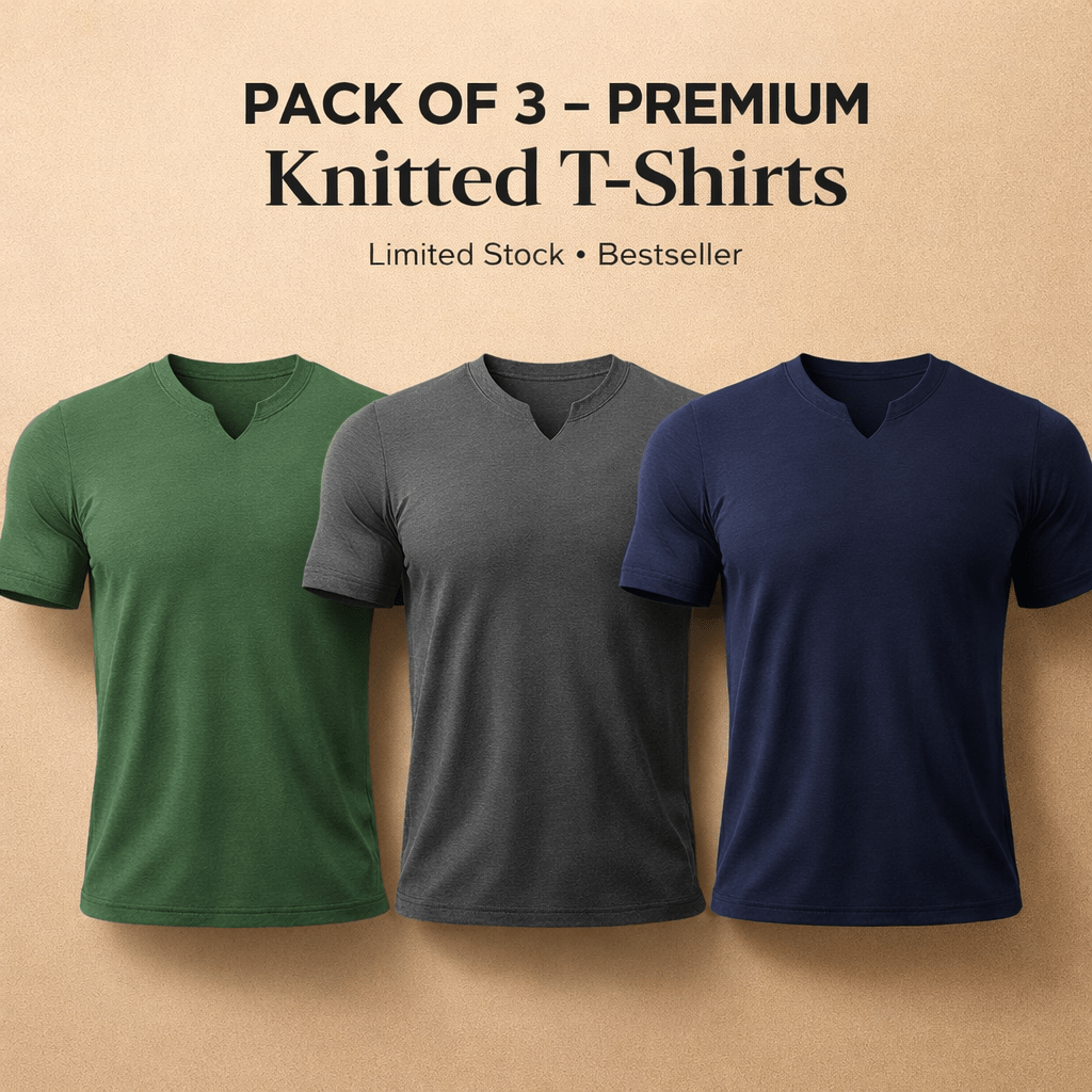 Bundles of 3 Mens fitted v neck knitted tees - The Divine Shop
