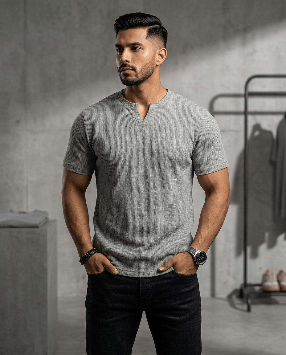 Bundles of 3 Mens fitted v neck knitted tees - The Divine Shop