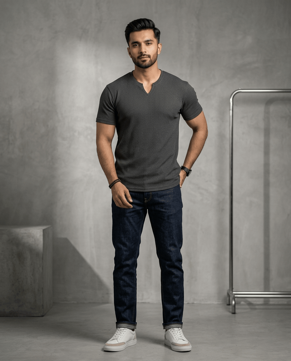 Bundles of 3 Mens fitted v neck knitted tees - The Divine Shop