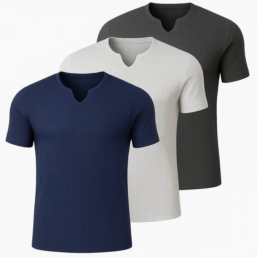 Bundles of 3 Mens gray fitted v neck knitted tees - Premium waffle knitted t-shirt from The Divine Shop - Just Rs.2499! Shop now at The Divine Shop
