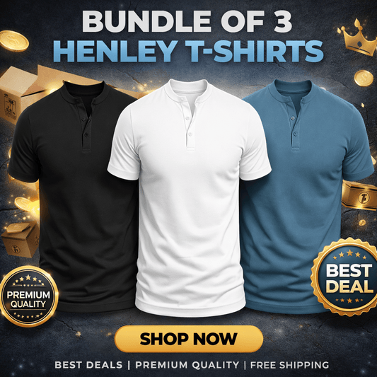 Bundles of 3 –Men’s Slim Fit Henley T-Shirt - The Divine Shop