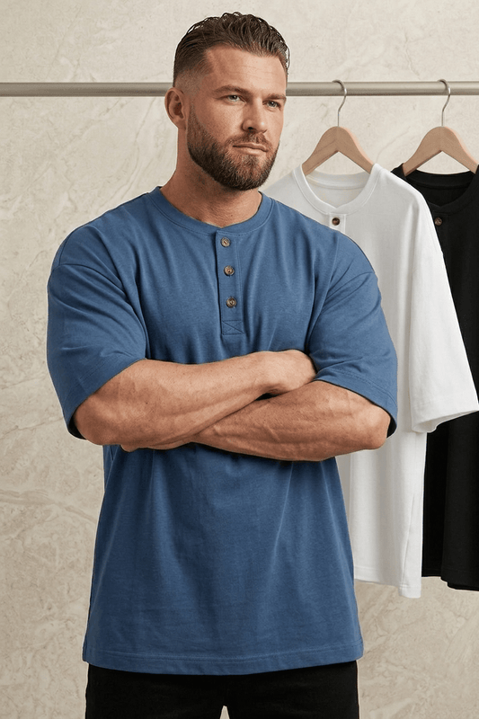 Bundles of 3 –Men’s Slim Fit Henley T-Shirt - The Divine Shop