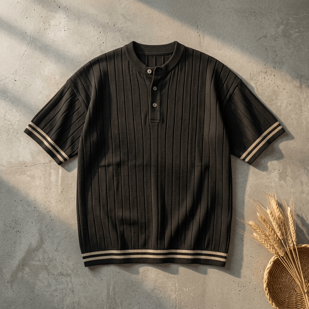 Bundles of 4 –Men’s Oversize Ribbed Henley T-Shirt - The Divine Shop