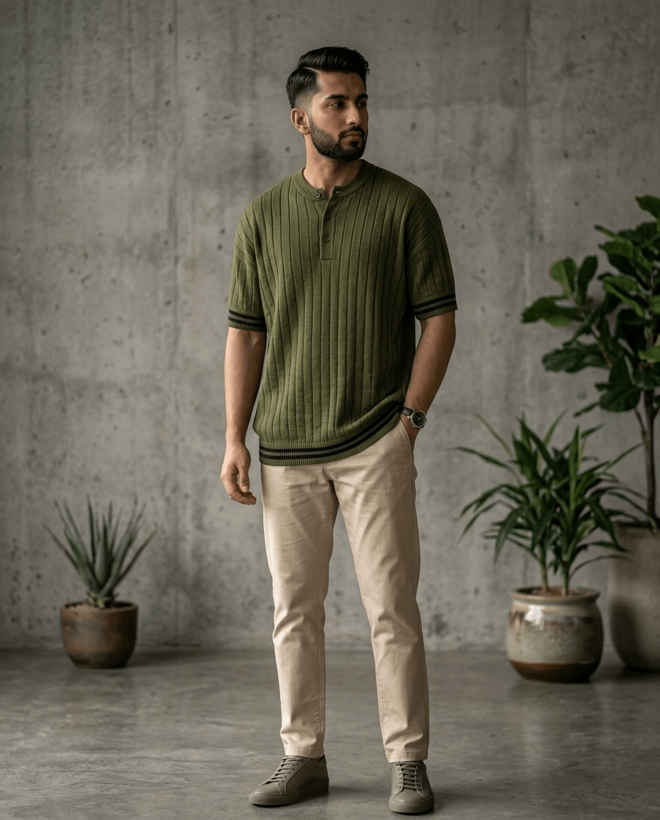 Bundles of 4 –Men’s Oversize Ribbed Henley T-Shirt - The Divine Shop