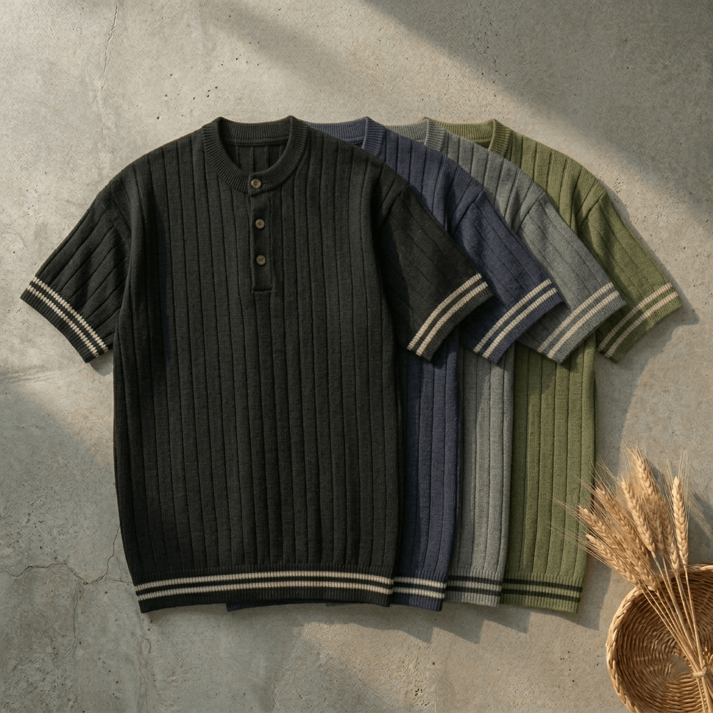 Bundles of 4 –Men’s Oversize Ribbed Henley T-Shirt - The Divine Shop