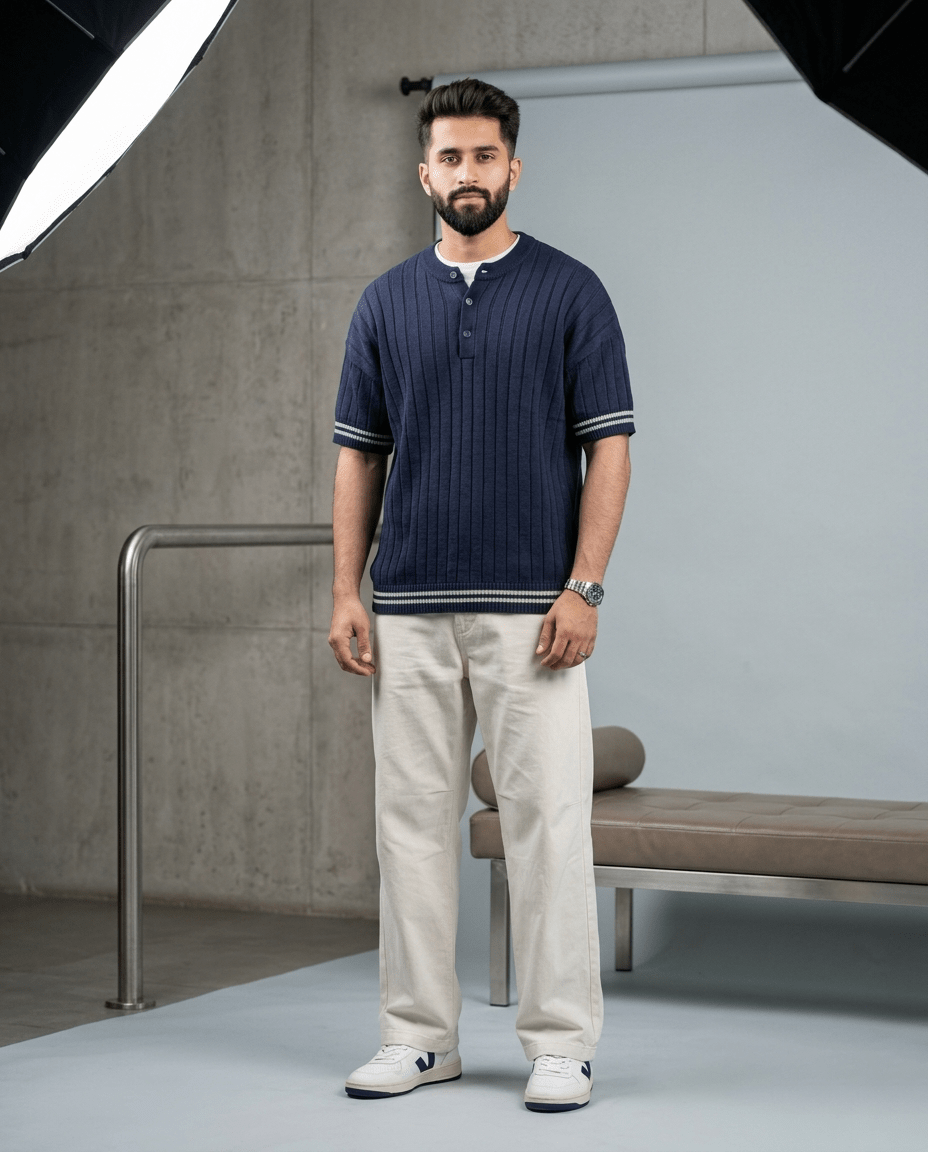 Bundles of 4 –Men’s Oversize Ribbed Henley T-Shirt - The Divine Shop