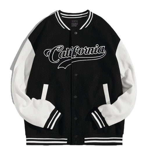 California Printed Baseball Jacket Black and White - The Divine Shop