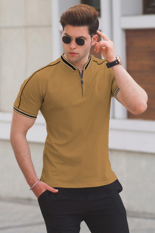 Madmext Smoked Polo Neck Men's T-Shirt 9281 ( Camle Brown )