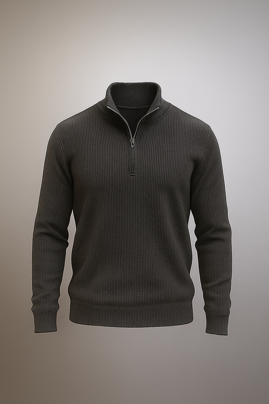 Half zipper knitted long sleeves sweater Charcoal