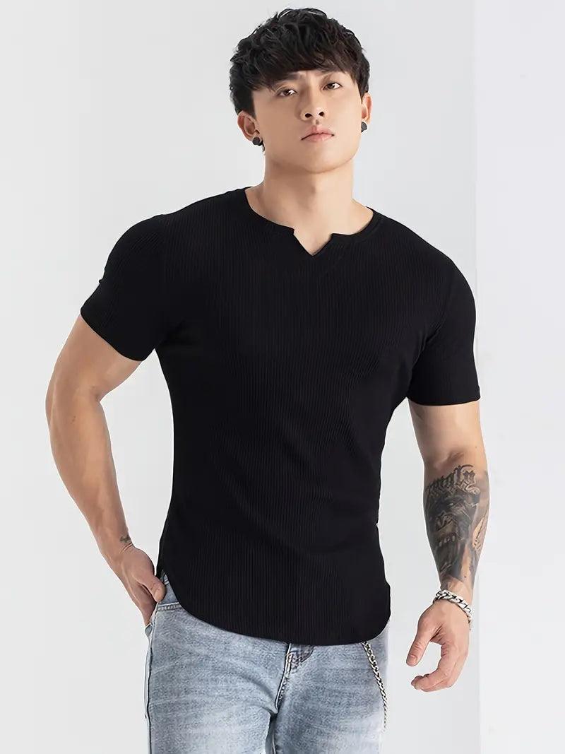 Cotton Knitted Half Sleeves T-Shirt Black - The Divine Shop