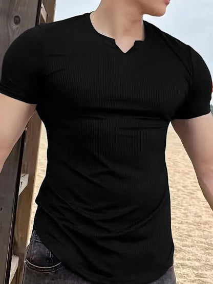 Cotton Knitted Half Sleeves T-Shirt Black - The Divine Shop