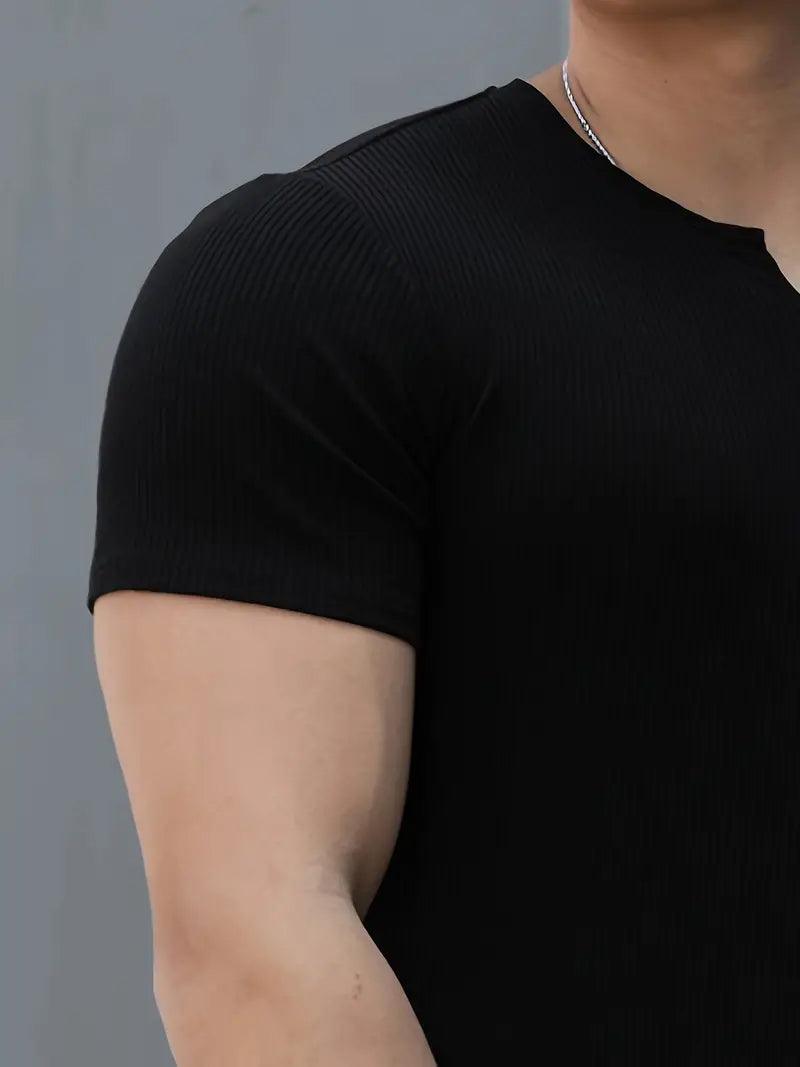 Cotton Knitted Half Sleeves T-Shirt Black - The Divine Shop