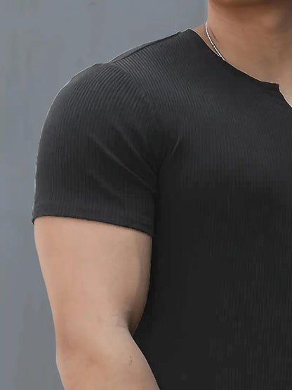 Cotton Knitted Half Sleeves T-Shirt Charcoal - The Divine Shop