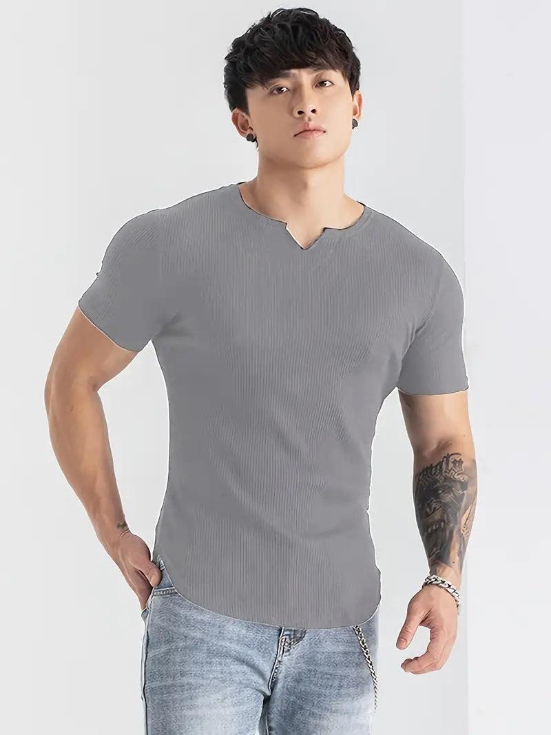 Cotton Knitted Half Sleeves T-Shirt Hazel Grey - The Divine Shop