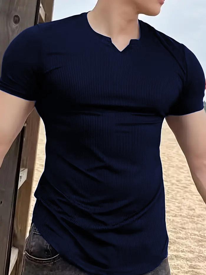 Cotton Knitted Half Sleeves T-Shirt Navy Blue - The Divine Shop