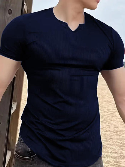 Cotton Knitted Half Sleeves T-Shirt Navy Blue - The Divine Shop