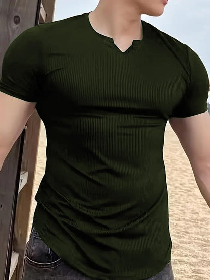 Cotton Knitted Half Sleeves T-Shirt Olive - The Divine Shop