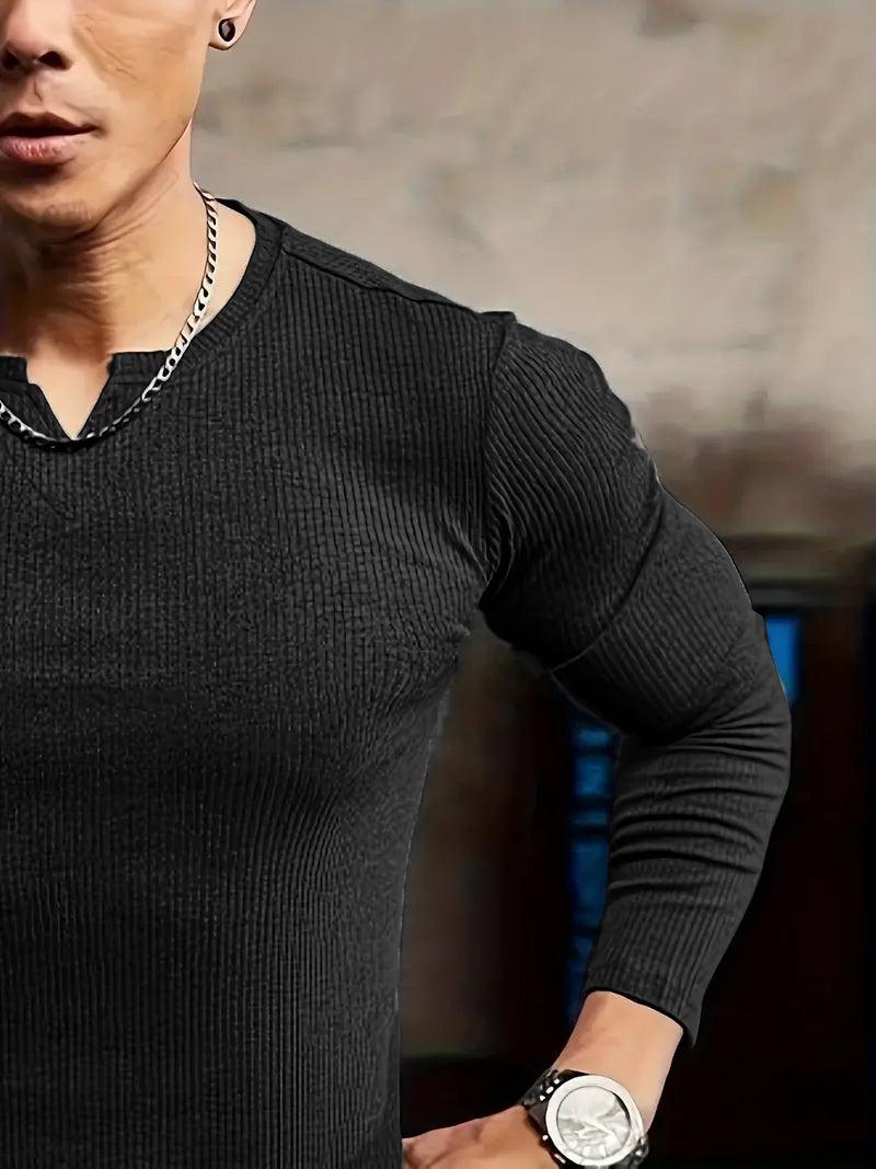 Cotton Knitted Long Sleeves T-Shirt Black - The Divine Shop