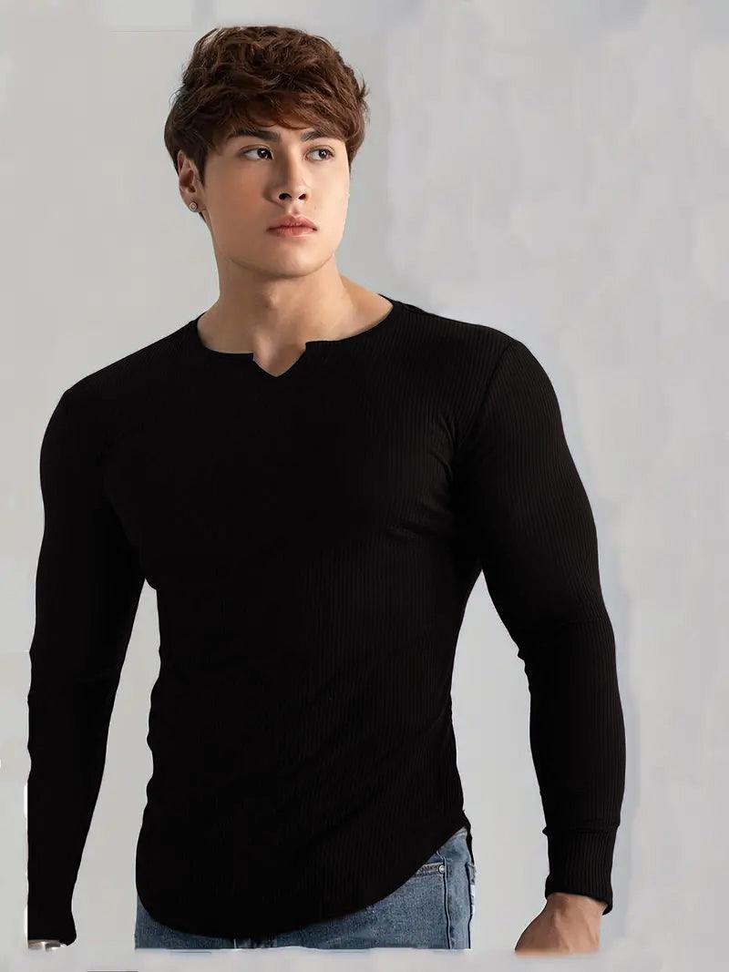 Cotton Knitted Long Sleeves T-Shirt Black - The Divine Shop