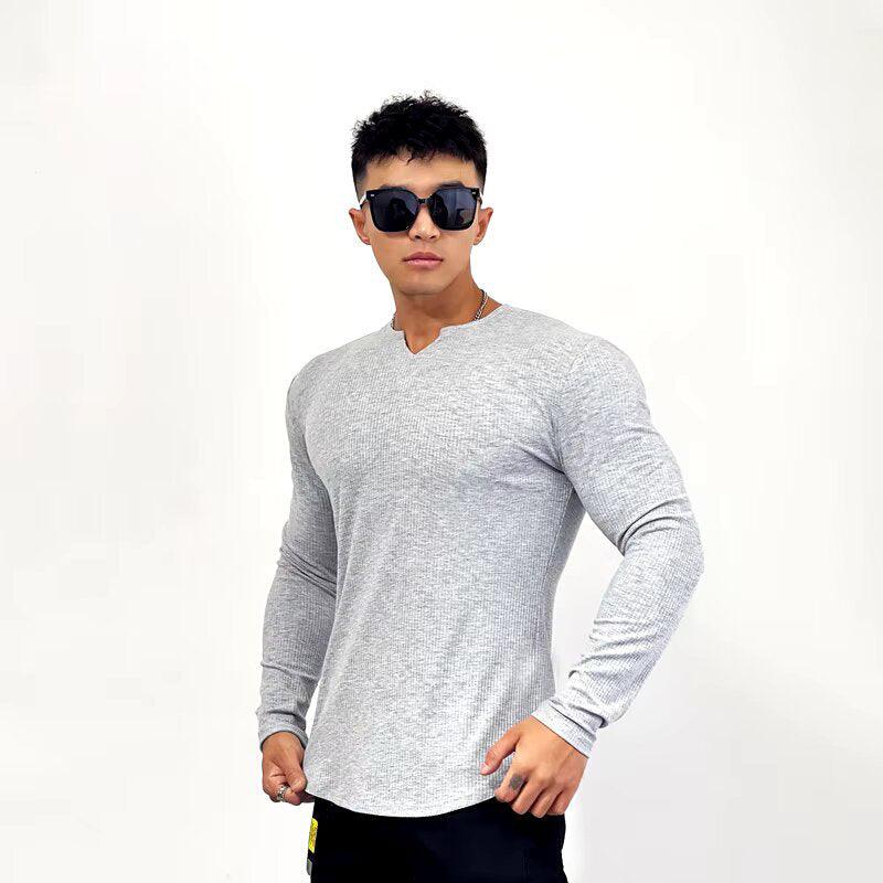 Cotton Knitted Long Sleeves T-Shirt Hazel Grey - The Divine Shop