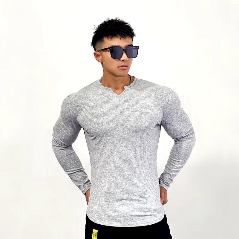 Cotton Knitted Long Sleeves T-Shirt Hazel Grey - The Divine Shop