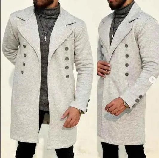 Gray turkish style double breasted overcoat - The Divine Shop