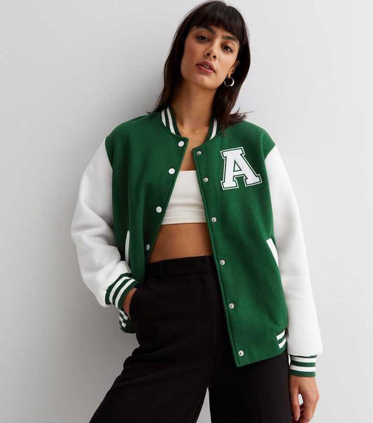 Green A Print Baseball jacket - The Divine Shop