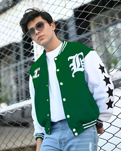 LA Letterman Jacket Green | Varsity Jackets | The Divine Shop | Unisex - Premium Baseball Jacket from The Divine Shop - Just Rs.2999! Shop now at The Divine Shop