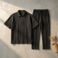 Loose Fit Men's Solid ColorPolo Zipper Shirt & Pants Set - The Divine Shop