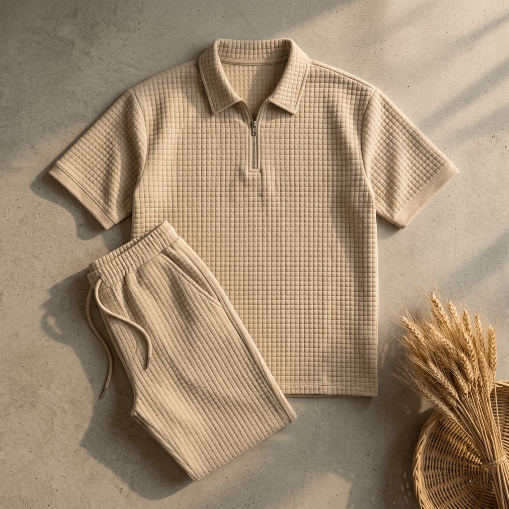 Loose Fit Men's Solid ColorPolo Zipper Shirt & Pants Set - The Divine Shop