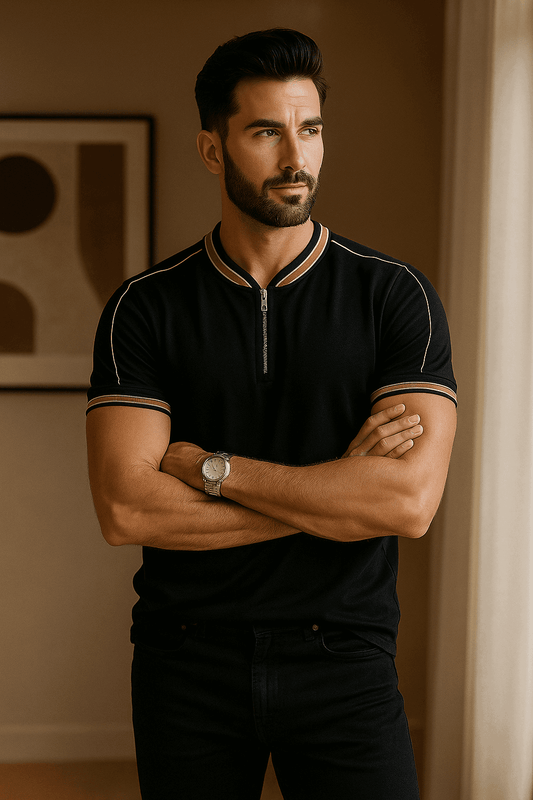 Madmext smoked polo neck black zip shirt - The Divine Shop