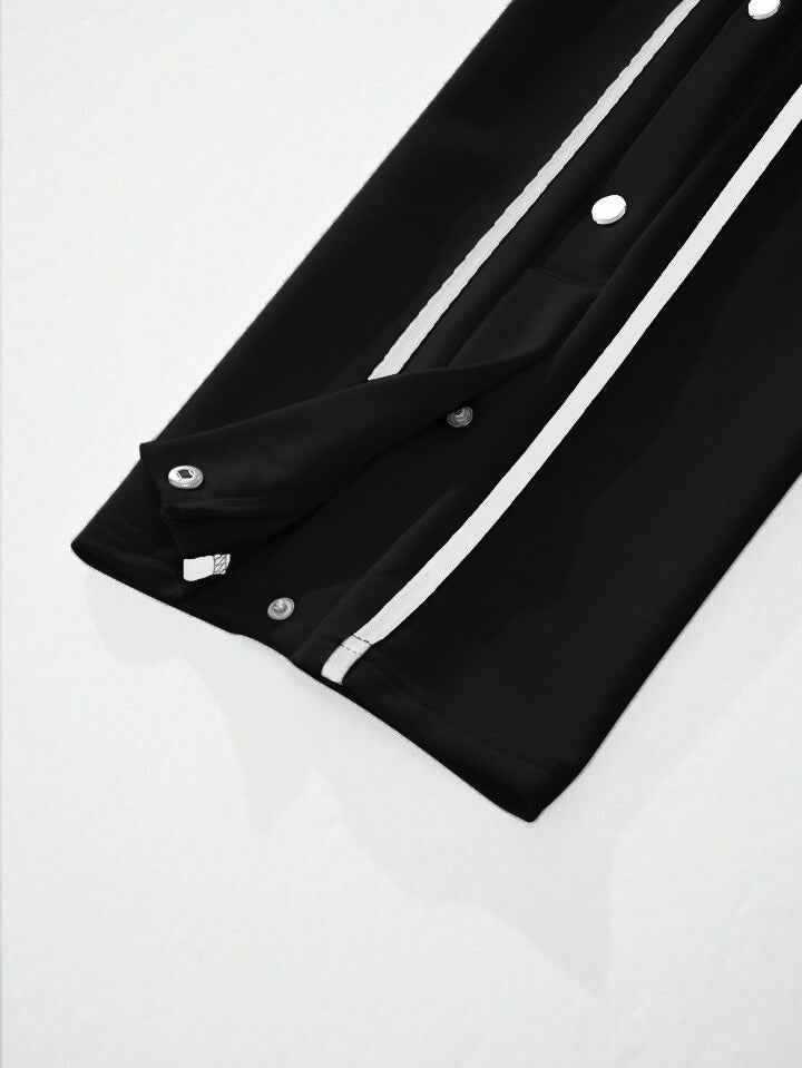 Manfinity Men Contrast Tape Button Side Drawstring Waist Sweatpants Black - The Divine Shop