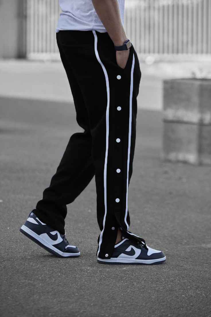 Manfinity Men Contrast Tape Button Side Drawstring Waist Sweatpants Black - The Divine Shop