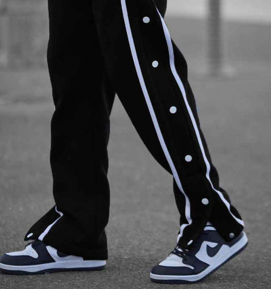 Manfinity Men Contrast Tape Button Side Drawstring Waist Sweatpants Black - The Divine Shop