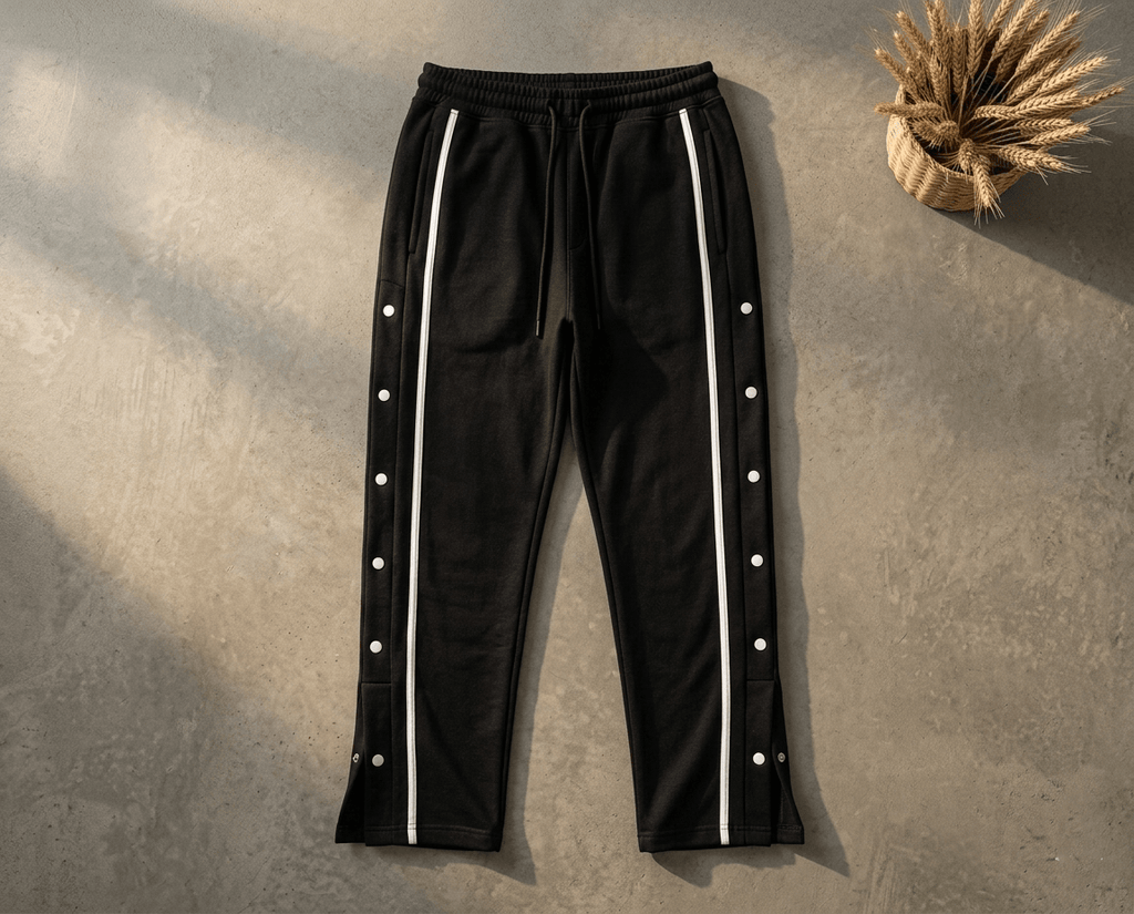 Manfinity Men Contrast Tape Button Side Drawstring Waist Trouser's Black - The Divine Shop