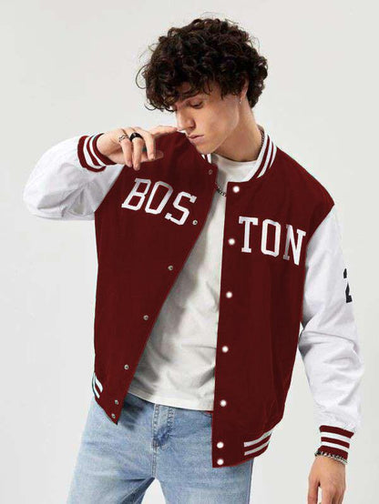 Maroon Boston Print Baseball jacket - Premium Baseball Jacket from The Divine Shop - Just Rs.2999! Shop now at The Divine Shop