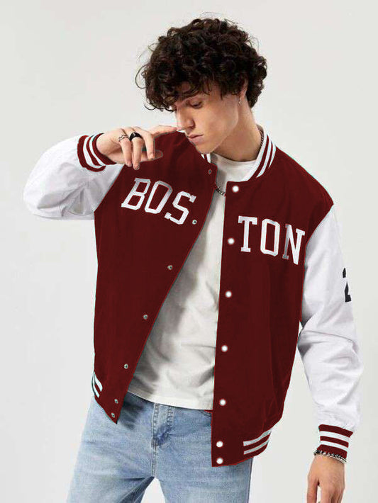 Maroon Boston Print Baseball jacket - Premium Baseball Jacket from The Divine Shop - Just Rs.1999! Shop now at The Divine Shop