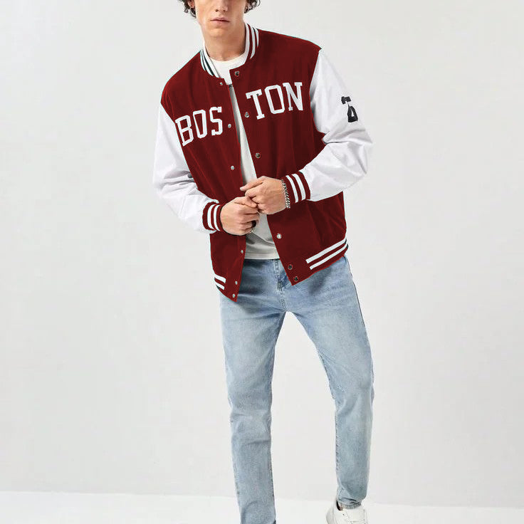 Maroon Boston Print Baseball jacket - Premium Baseball Jacket from The Divine Shop - Just Rs.1999! Shop now at The Divine Shop