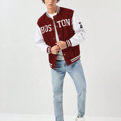 Maroon Boston Print Baseball jacket - Premium Baseball Jacket from The Divine Shop - Just Rs.1999! Shop now at The Divine Shop