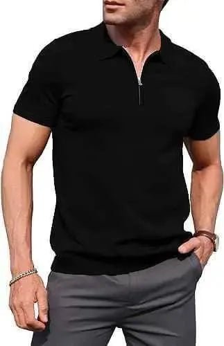 Mens black zipper polo shirt outfit - The Divine Shop