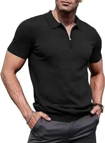 Mens black zipper polo shirt outfit - The Divine Shop