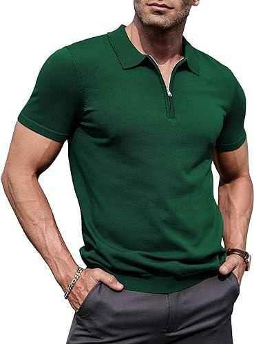 Mens bottle green zipper polo shirt - The Divine Shop