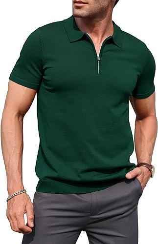 Mens bottle green zipper polo shirt - The Divine Shop