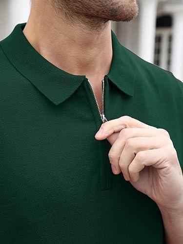 Mens bottle green zipper polo shirt - The Divine Shop