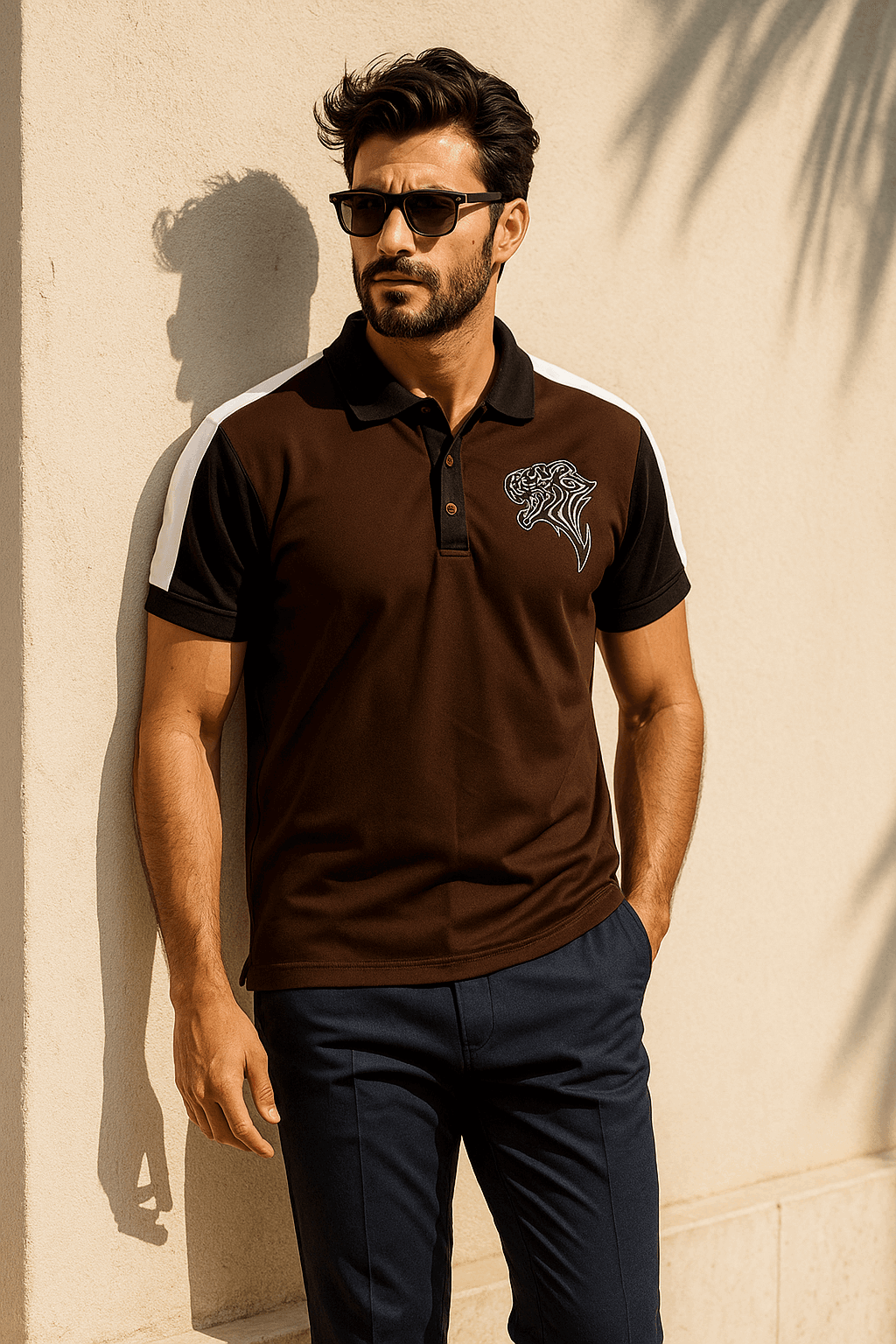 Mens premium cheeta polo brown black - The Divine Shop